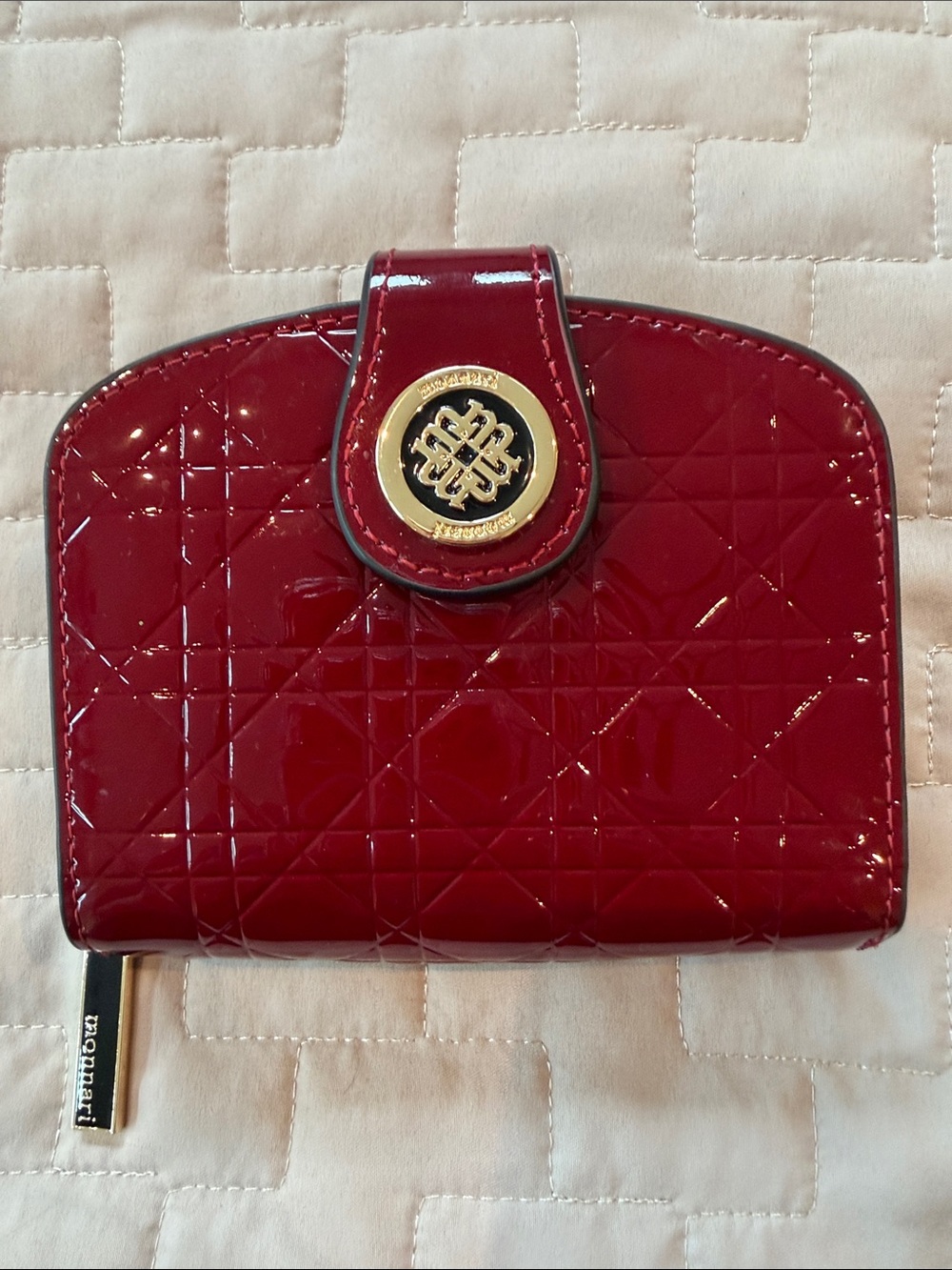Monnari Glossy Red Patent Quilted Women's Wallet with Gold Accent